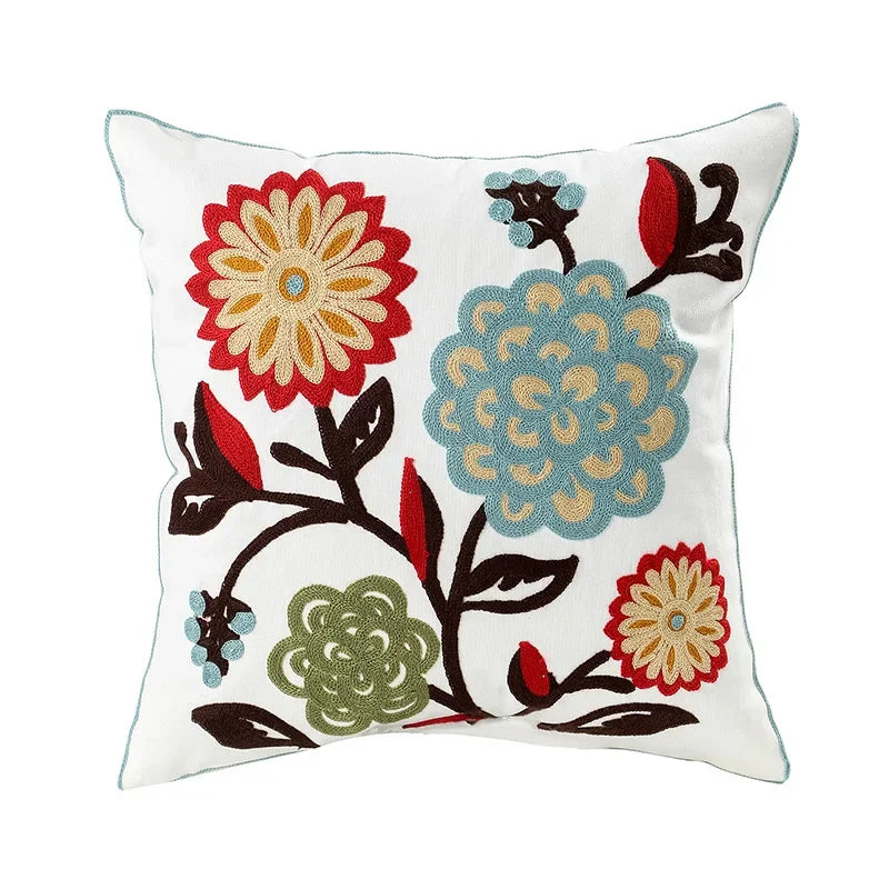 Floral Cushion Cover with Embroidered Design