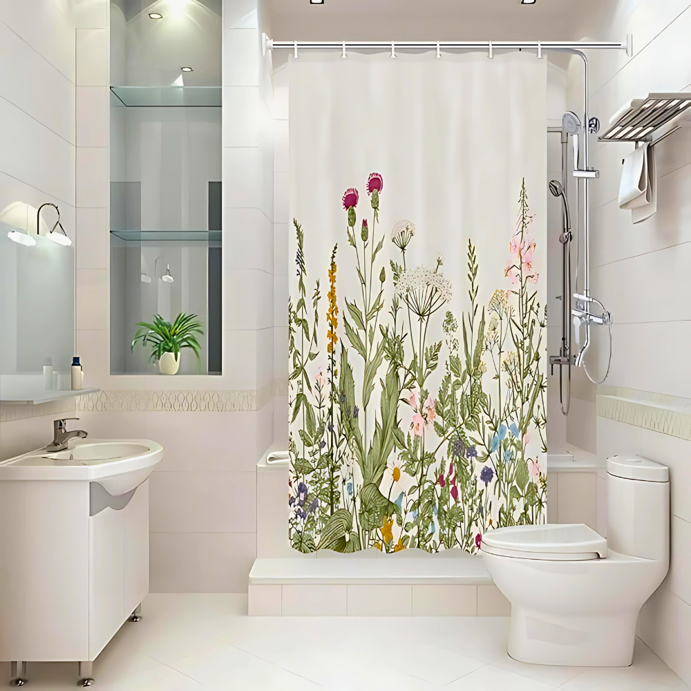 Floral Shower Curtain for a Fresh Nature-Inspired Bathroom