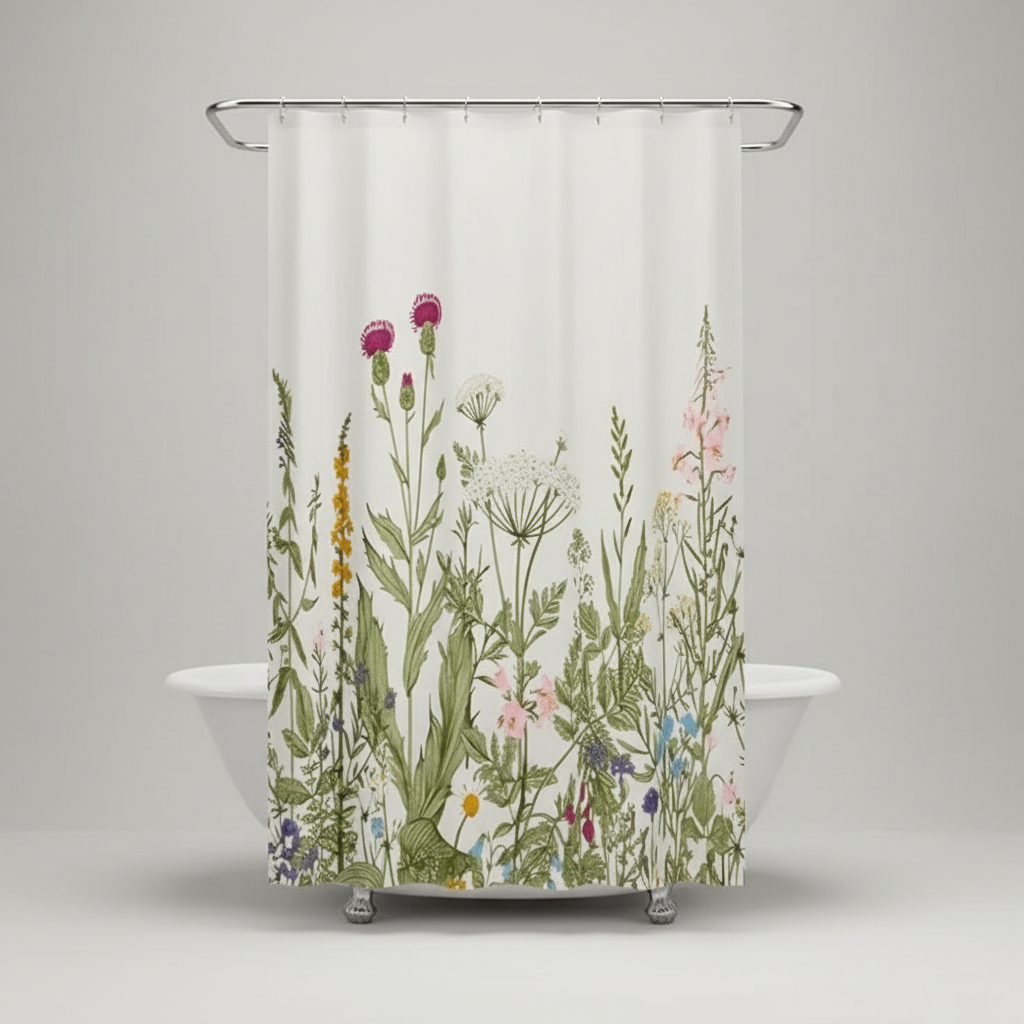 Floral Shower Curtain for a Fresh Nature-Inspired Bathroom