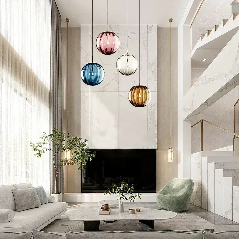 Glass Globe Pendant Light with Colored Shade