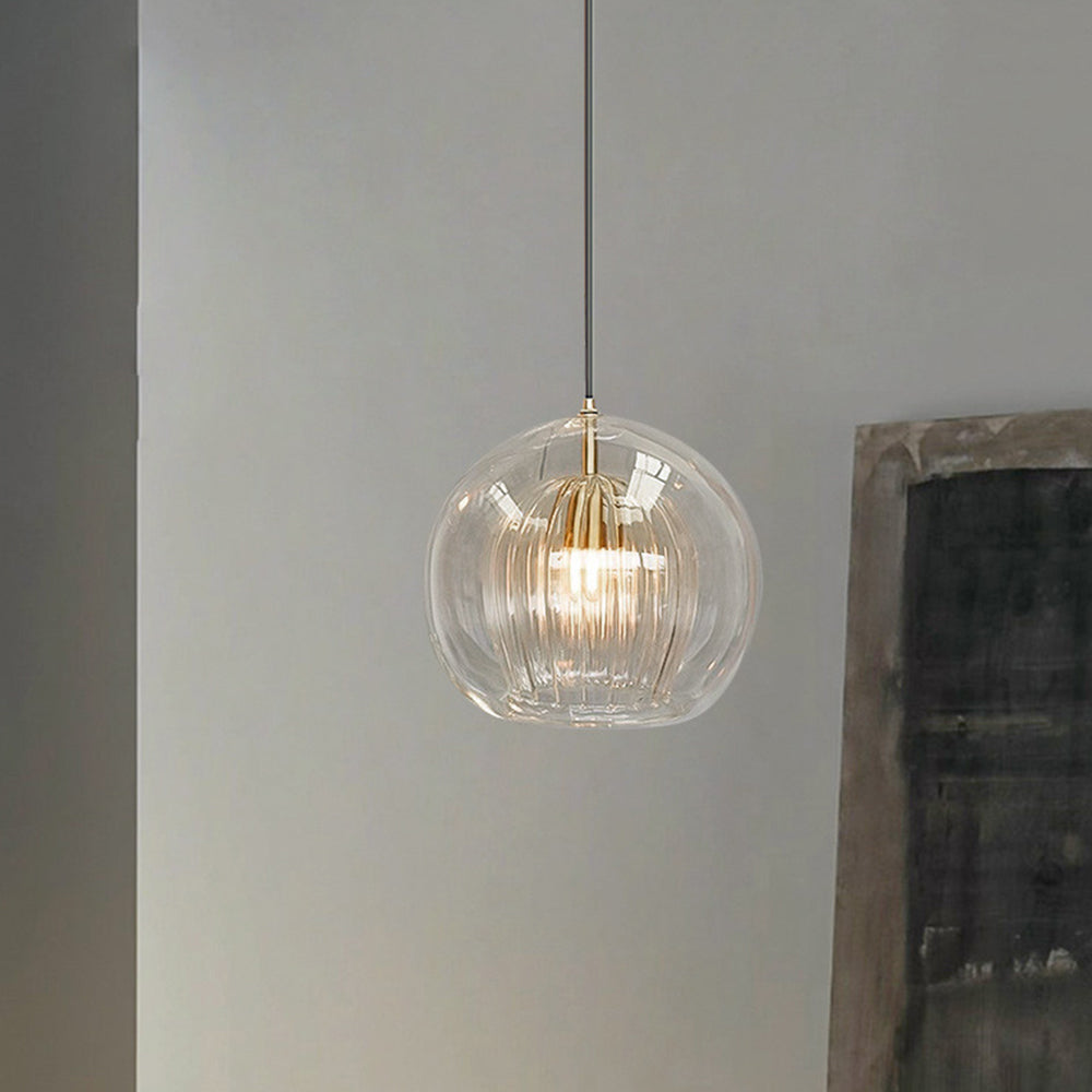 Glass Globe Pendant Light with Ribbed Shade