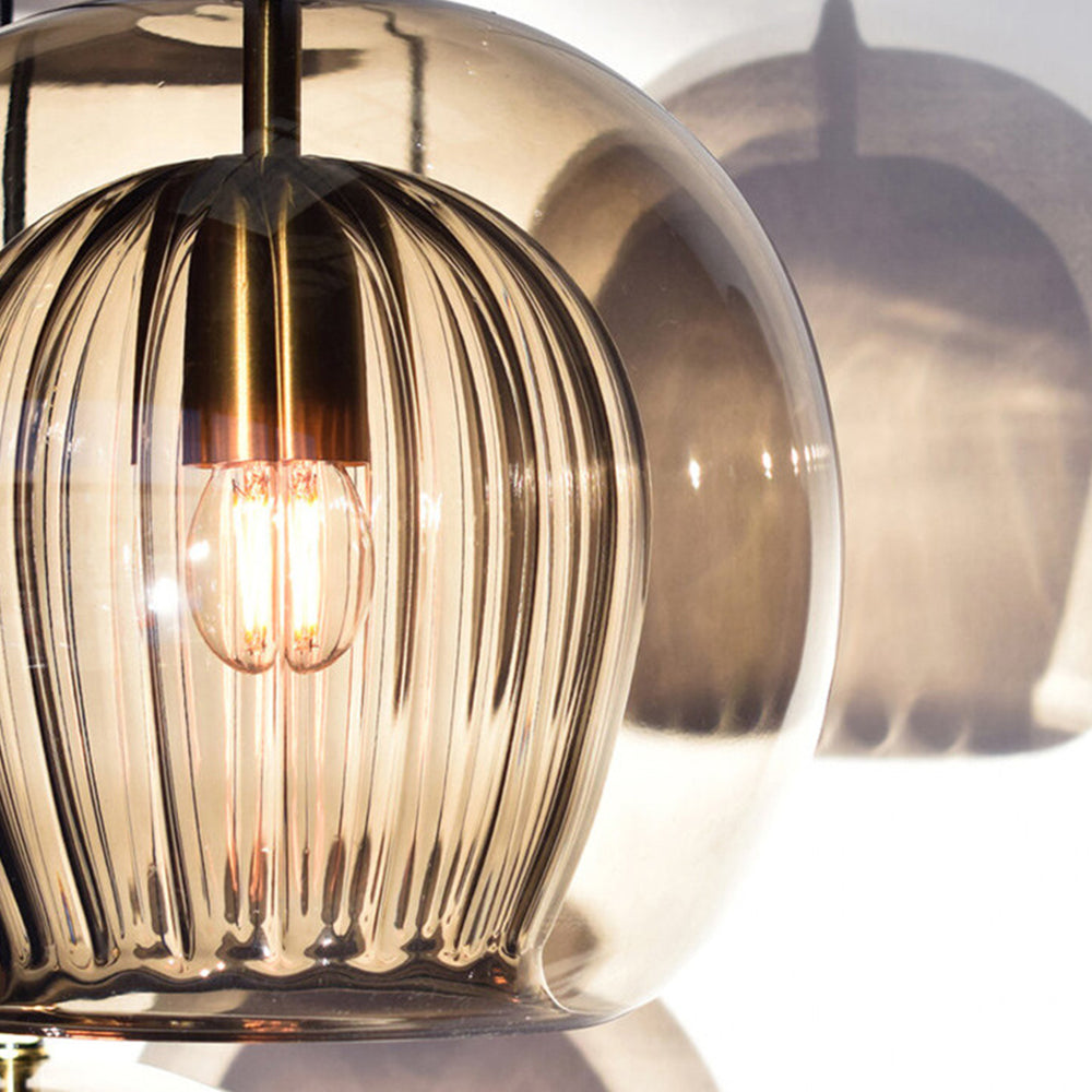 Glass Globe Pendant Light with Ribbed Shade