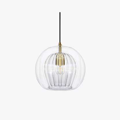 Glass Globe Pendant Light with Ribbed Shade