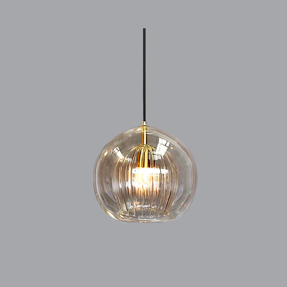 Glass Globe Pendant Light with Ribbed Shade