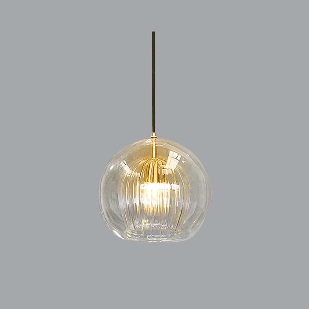 Glass Globe Pendant Light with Ribbed Shade