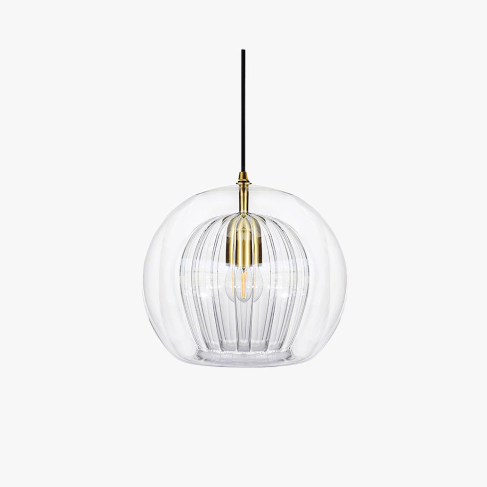 Glass Globe Pendant Light with Ribbed Shade