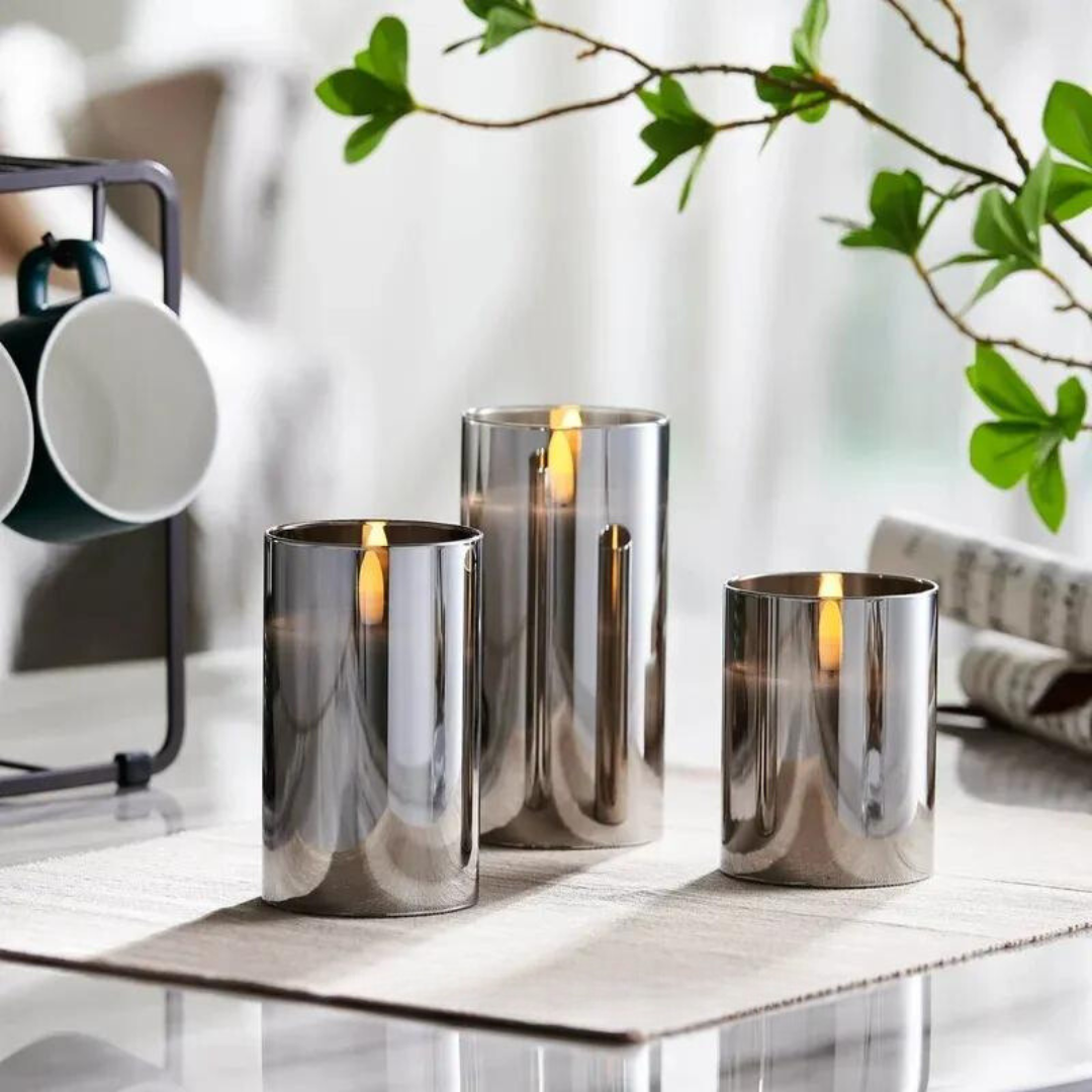 Glass LED Flameless Candle Set of Three Lights