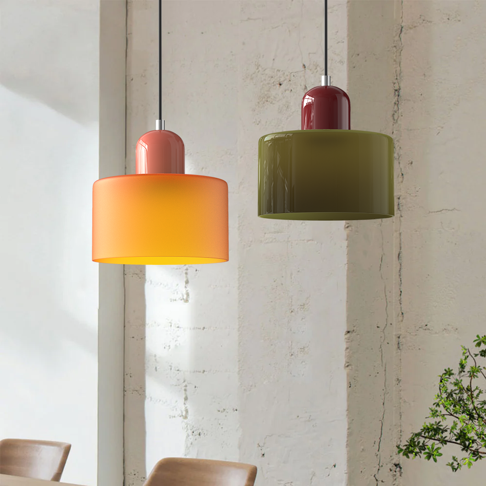 Glass Pendant Light with Cylinder Shade