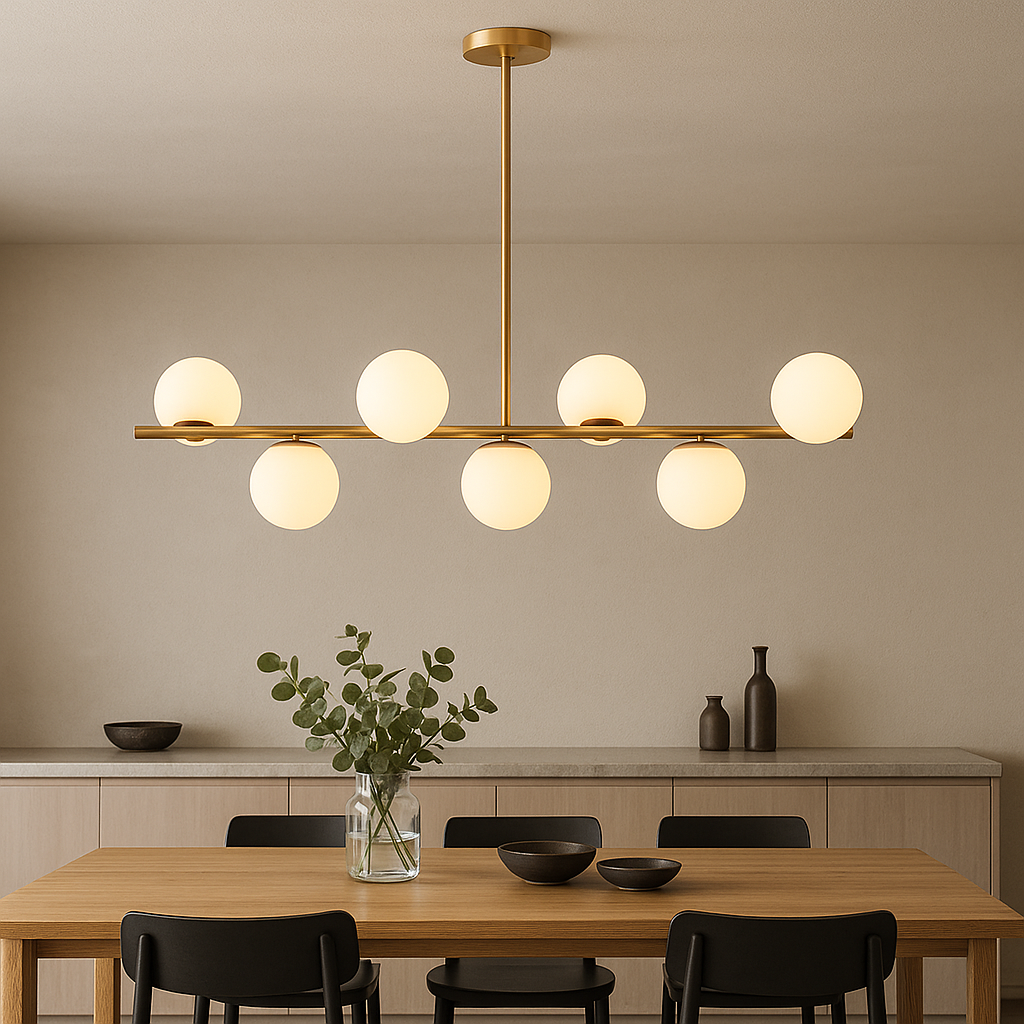 Gold Linear Pendant Light with Globe Shades