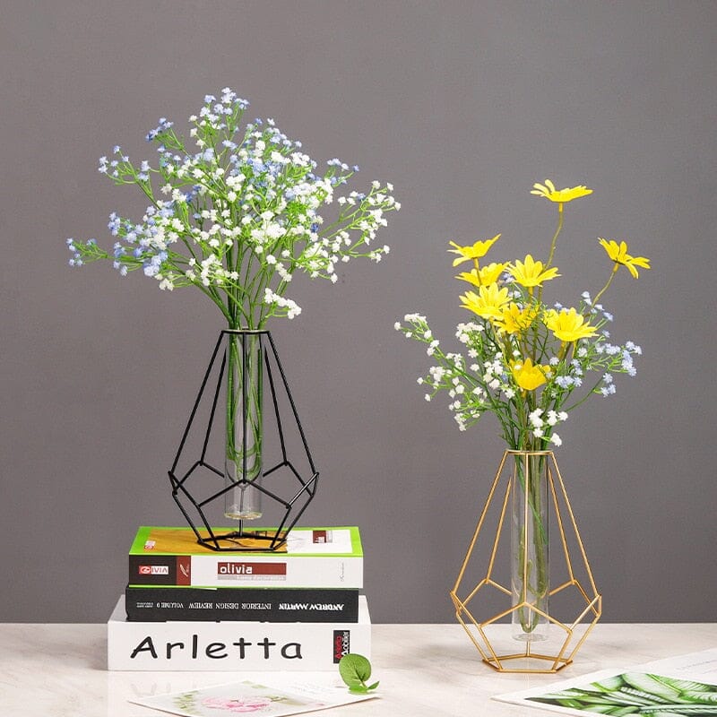 Gold Wire Vase with Glass Insert Modern Design