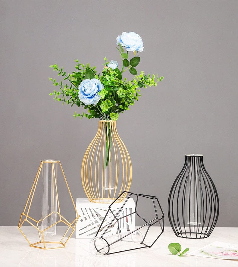 Gold Wire Vase with Glass Insert Modern Design