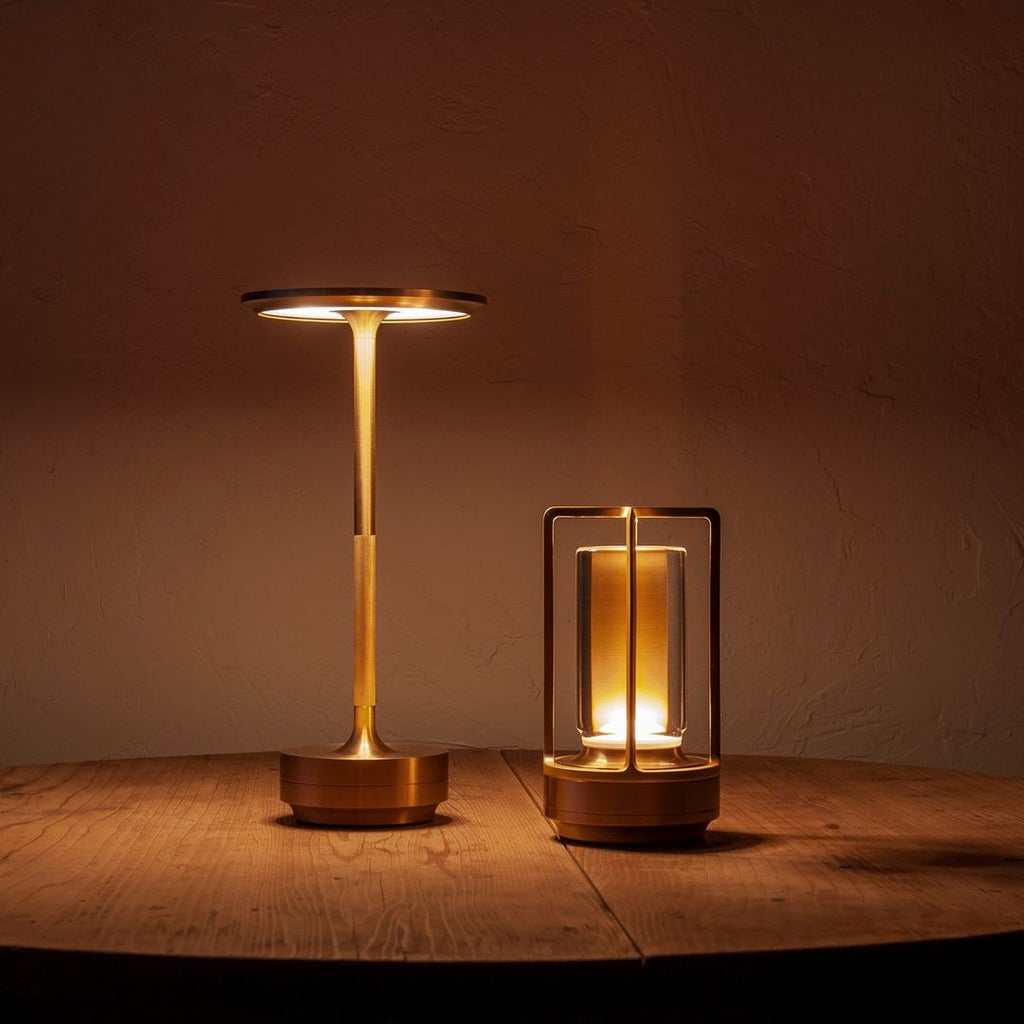 Gold Wireless Table Lamp with Glass Cylinder Core