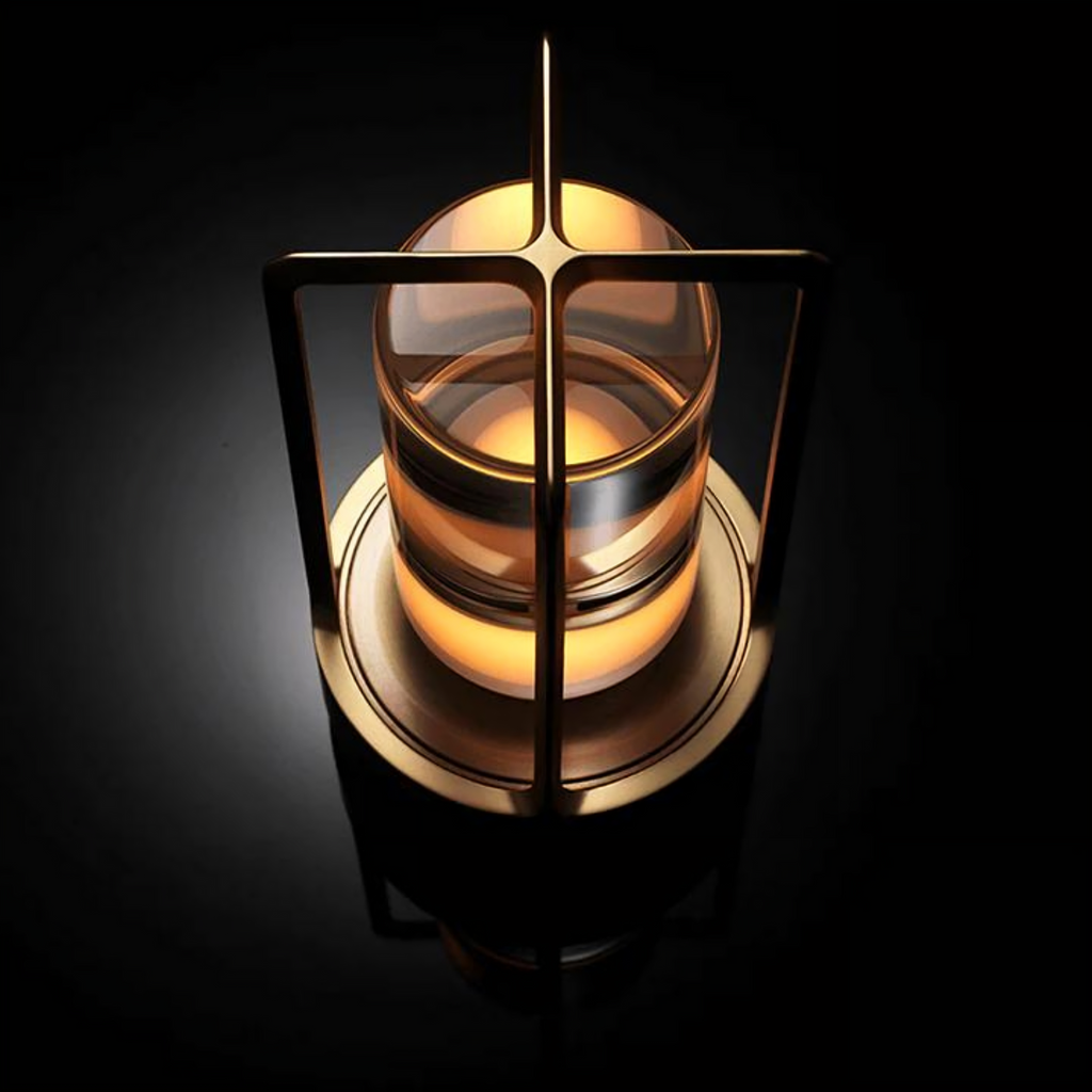 Gold Wireless Table Lamp with Glass Cylinder Core