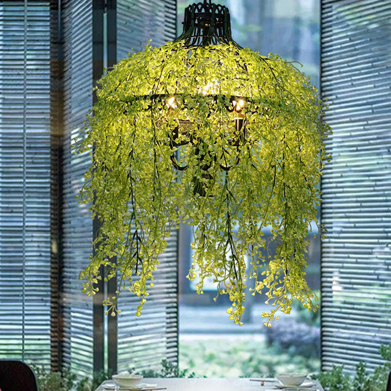 Green Plant Chandelier with Hanging Leaf Design