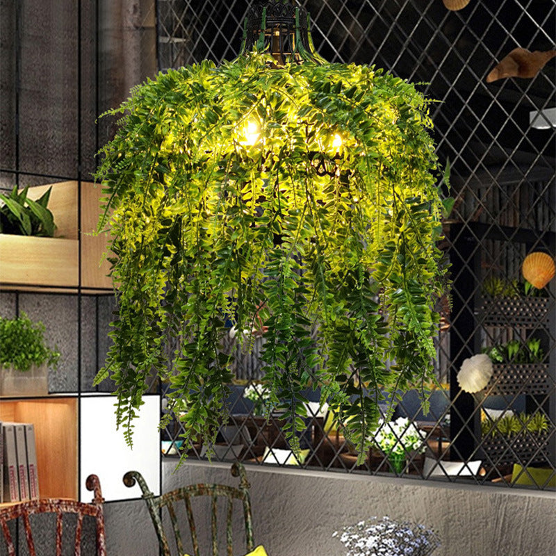 Green Plant Chandelier with Hanging Leaf Design