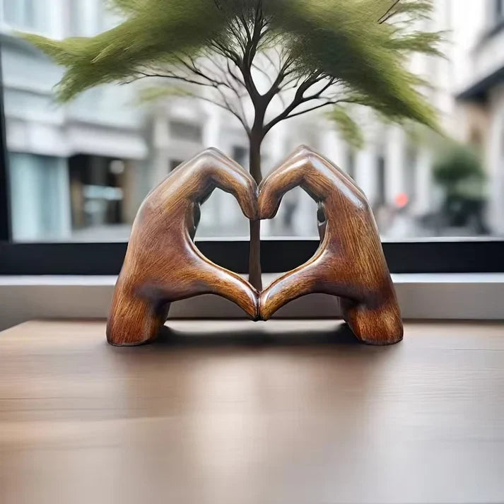Heart Hands Wooden Sculpture for Meaningful Home Decor
