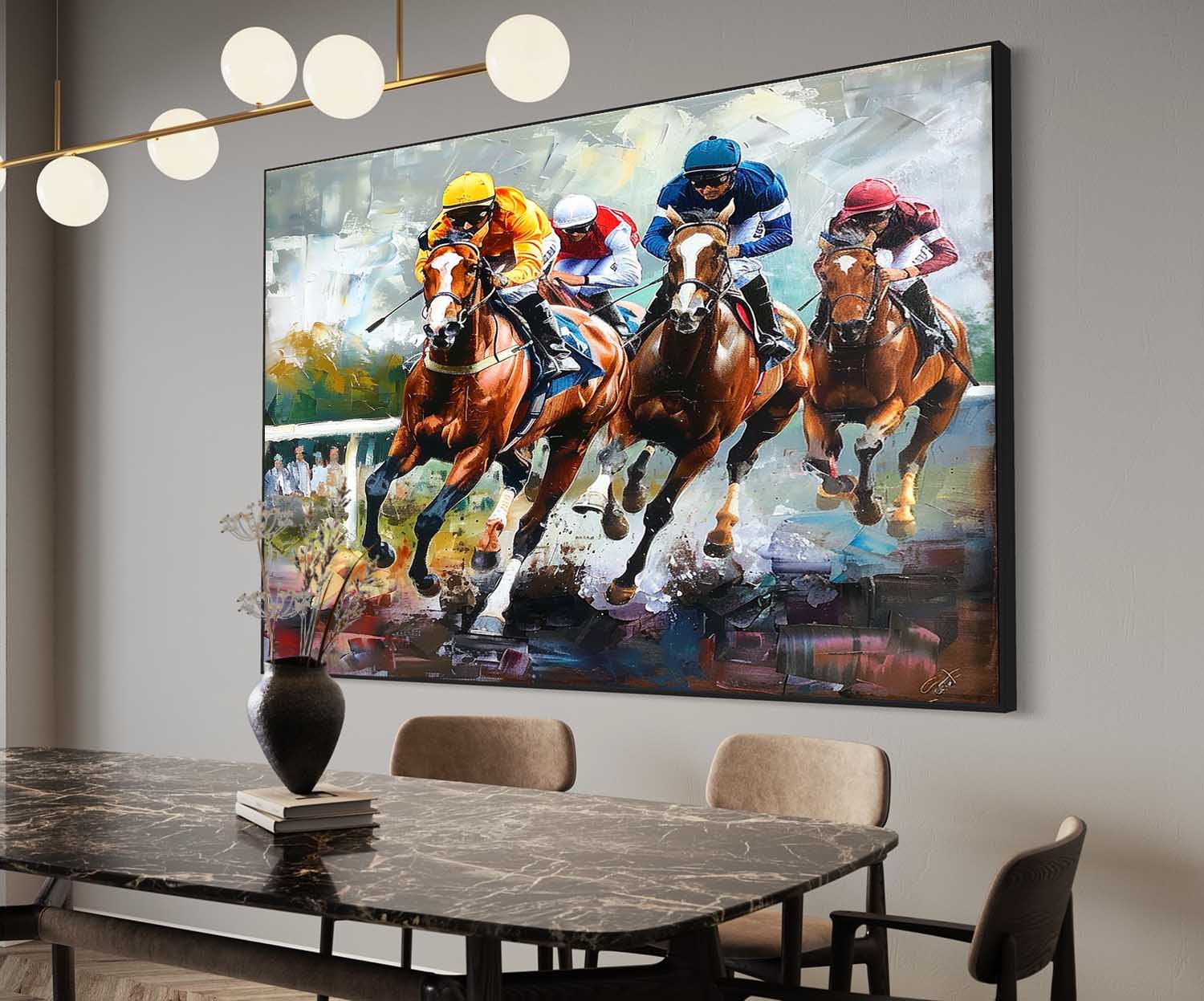 Horse Racing Wall Art with Dynamic Motion Style