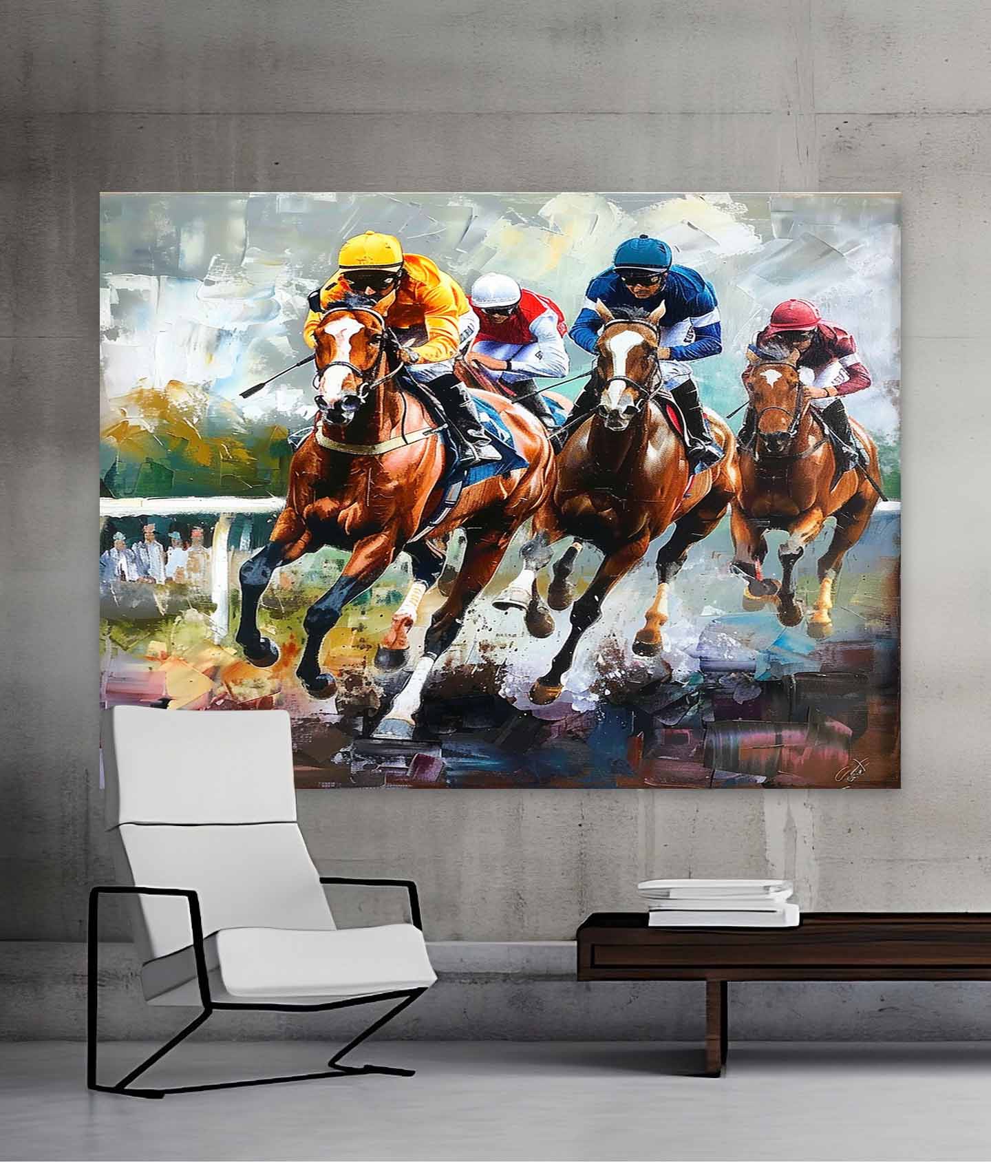 Horse Racing Wall Art with Dynamic Motion Style
