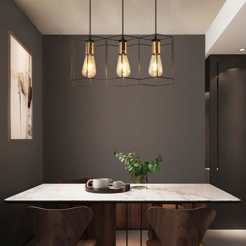 Industrial Hexagon Pendant Light with Metal Frame