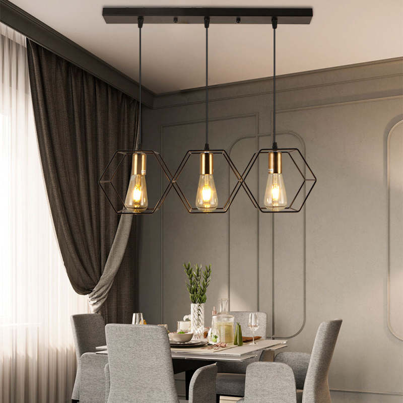 Industrial Hexagon Pendant Light with Metal Frame
