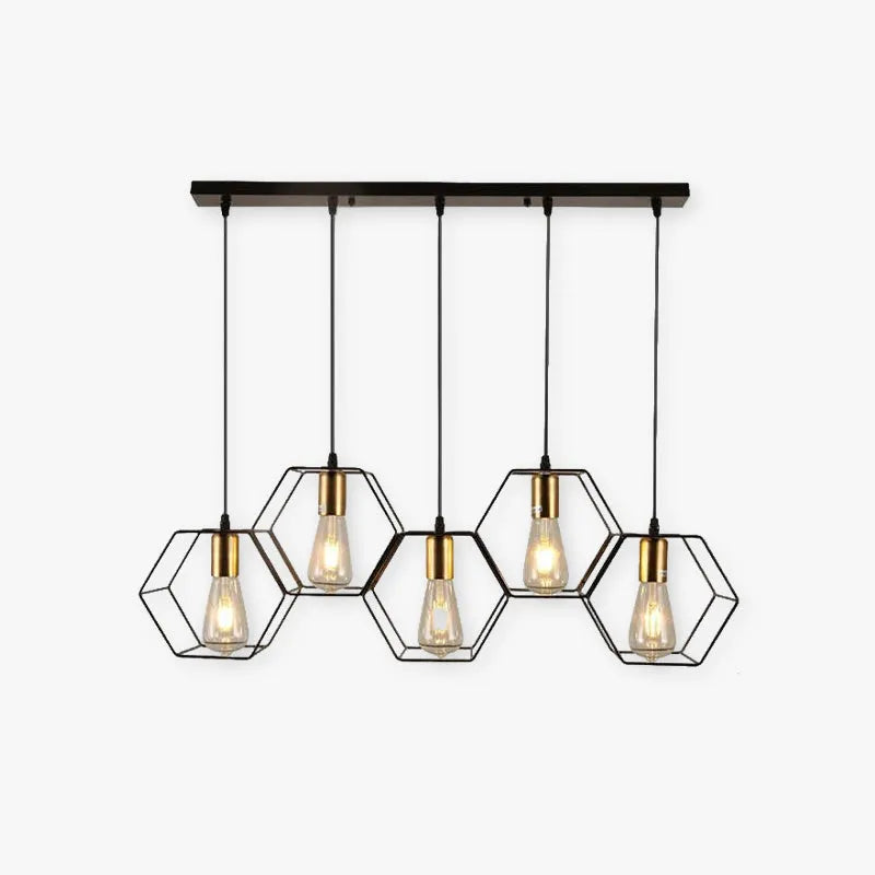 Industrial Hexagon Pendant Light with Metal Frame