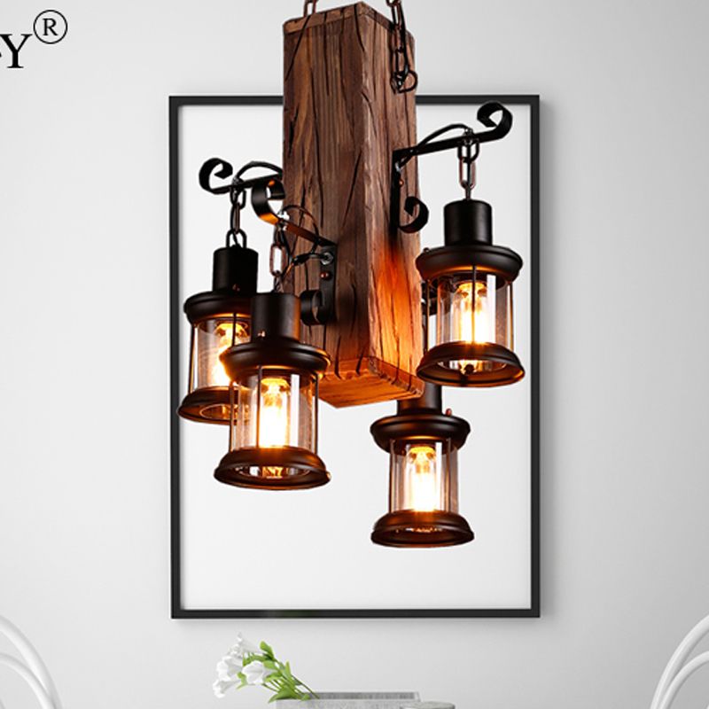 Industrial Lantern Pendant Light with Rustic Frame
