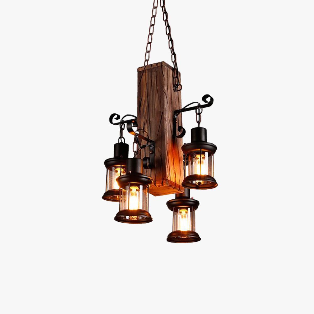 Industrial Lantern Pendant Light with Rustic Frame
