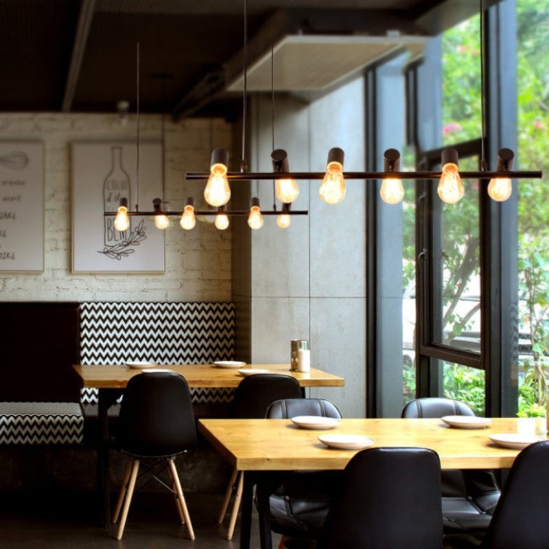 Industrial Linear Dining Room Chandelier with Exposed Bulbs