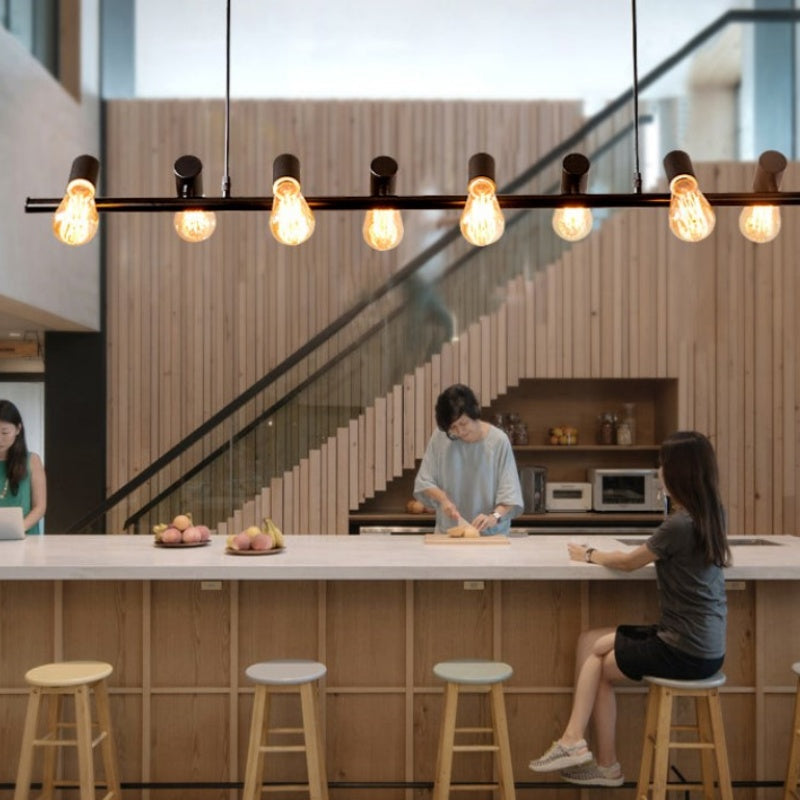 Industrial Linear Dining Room Chandelier with Exposed Bulbs