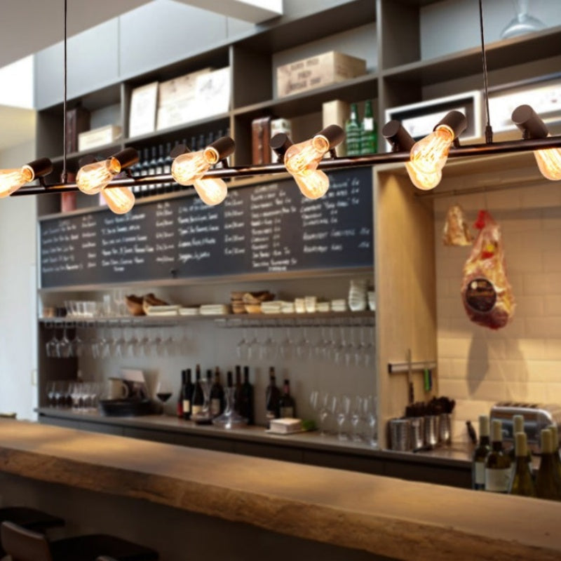 Industrial Linear Dining Room Chandelier with Exposed Bulbs
