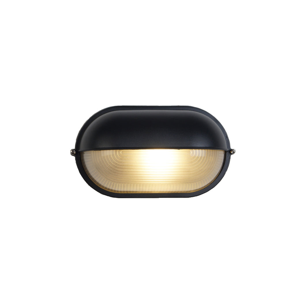 Industrial Outdoor Wall Light with Ribbed Glass Shade