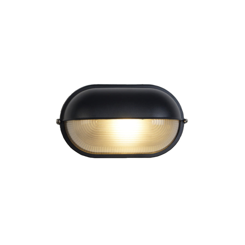 Industrial Outdoor Wall Light with Ribbed Glass Shade