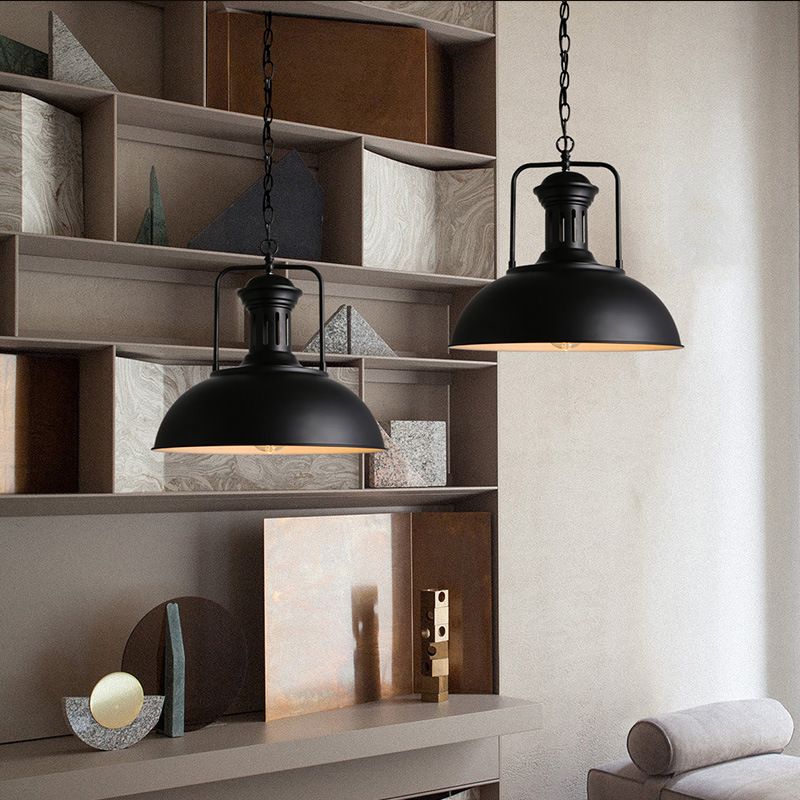 Industrial Pendant Light with Vintage Metal Dome Shade