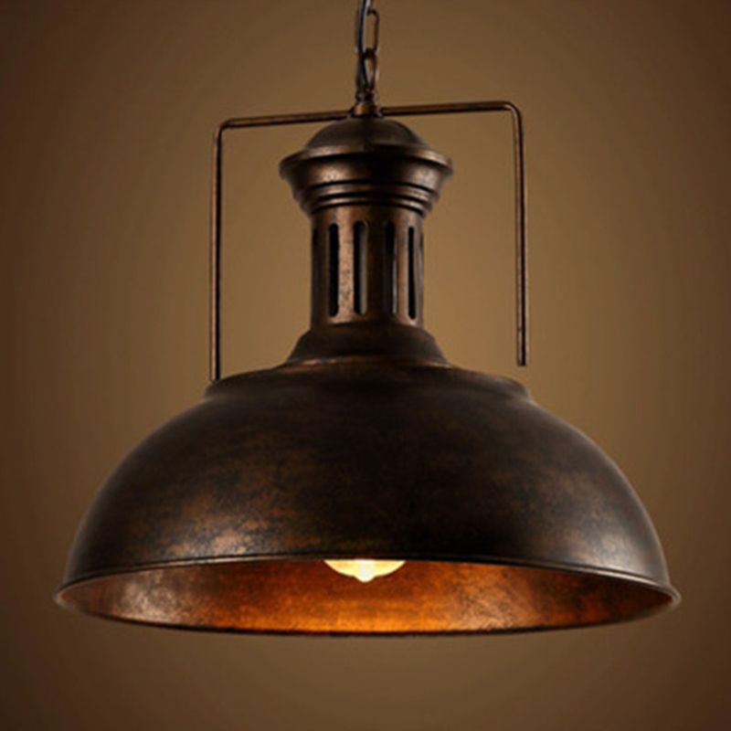 Industrial Pendant Light with Vintage Metal Dome Shade