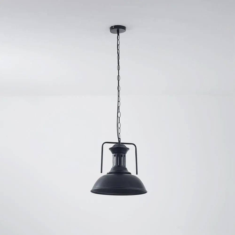 Industrial Pendant Light with Vintage Metal Dome Shade