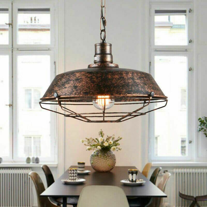 Industrial Rustic Pendant Light with Metal Cage Shade