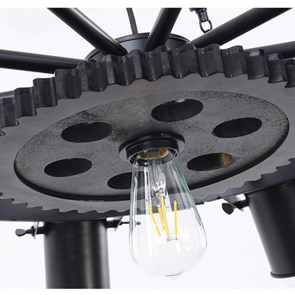 Industrial Wheel Chandelier with Rope and Metal Frame