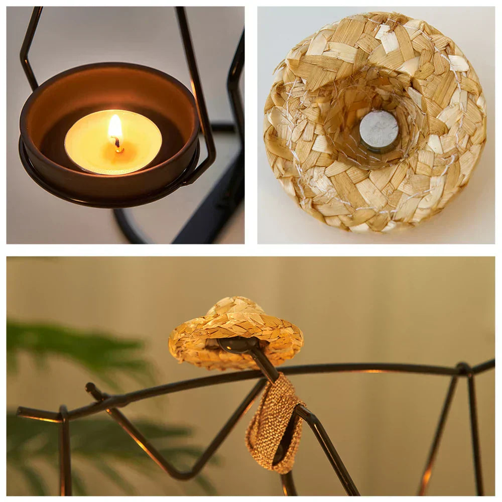 Iron Figurine Candle Holder with Tray Stand