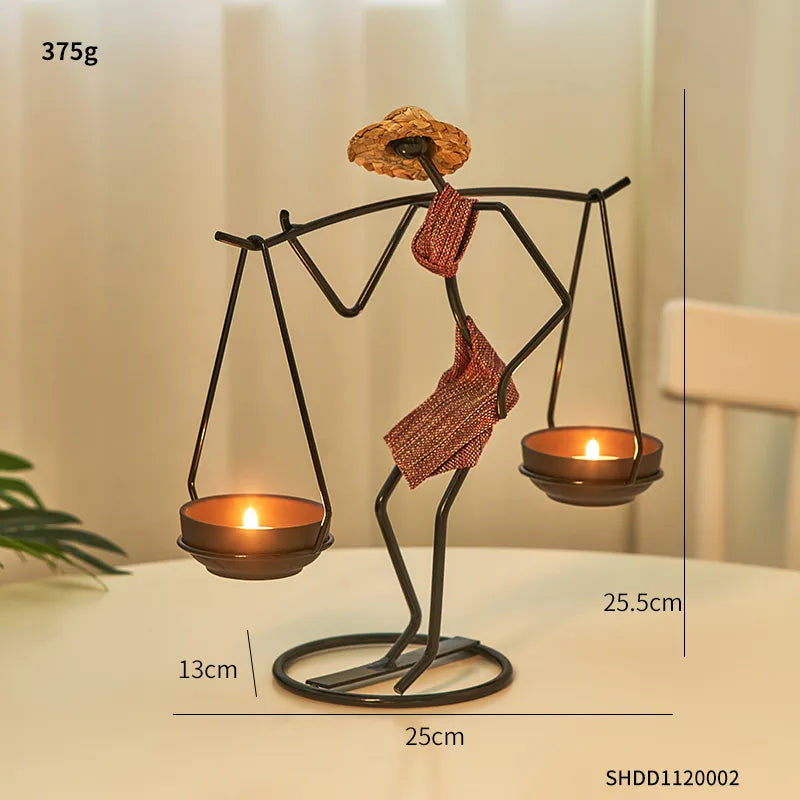 Iron Figurine Candle Holder with Tray Stand