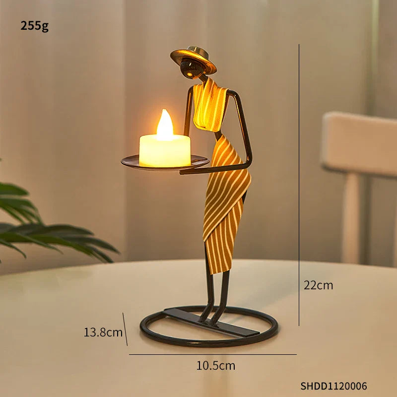 Iron Figurine Candle Holder with Tray Stand