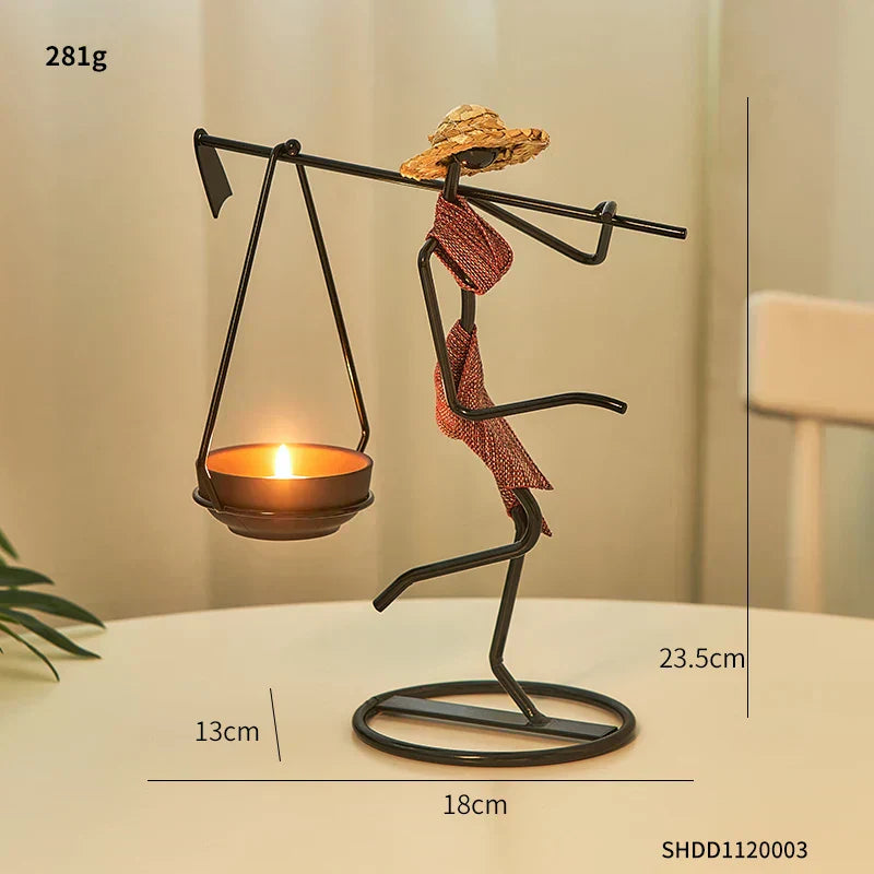 Iron Figurine Candle Holder with Tray Stand