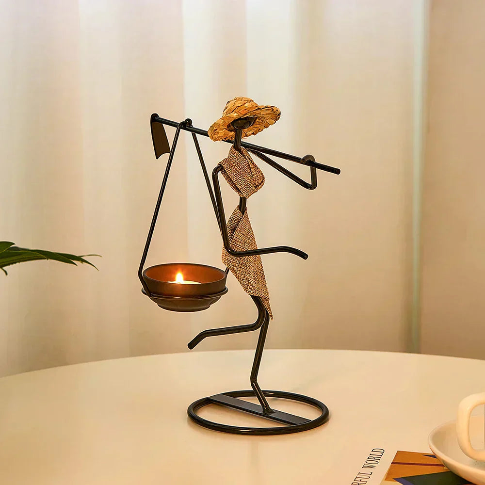 Iron Figurine Candle Holder with Tray Stand
