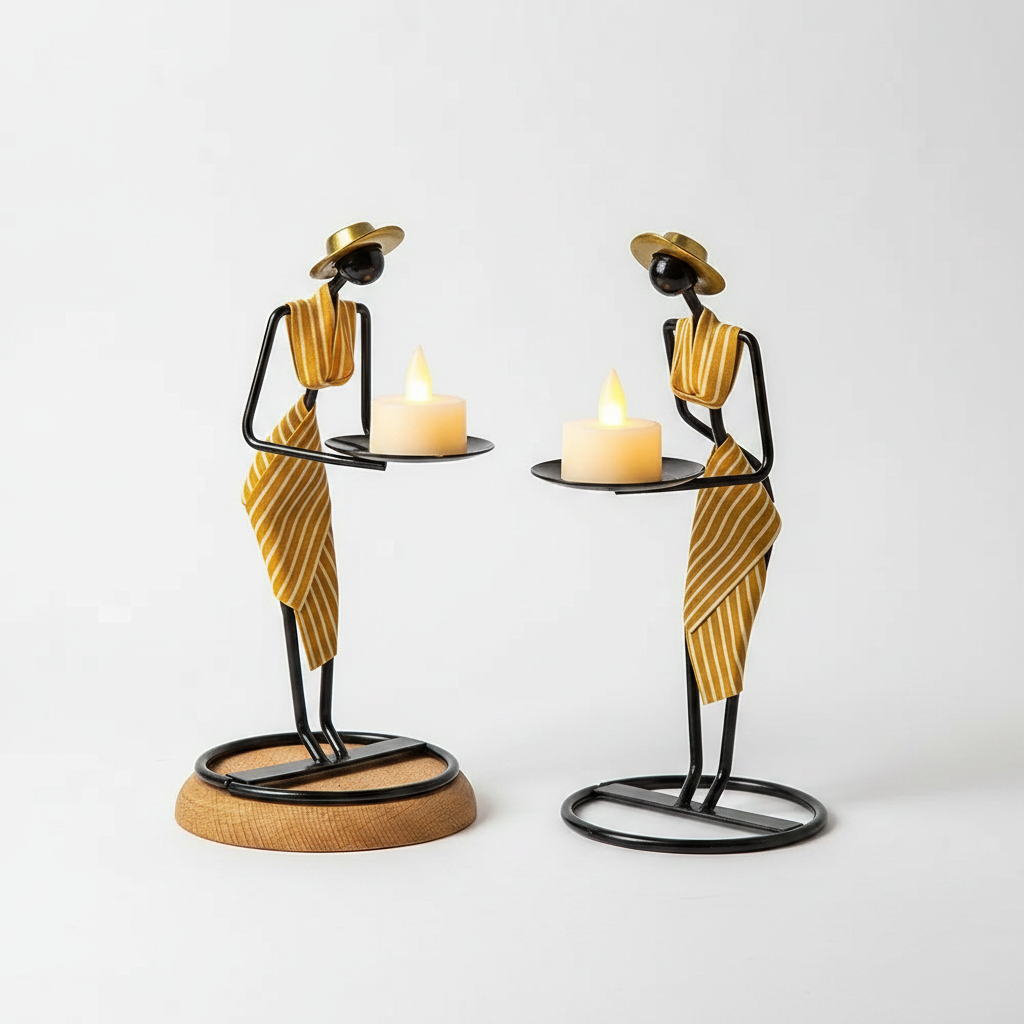 Iron Figurine Candle Holder with Tray Stand