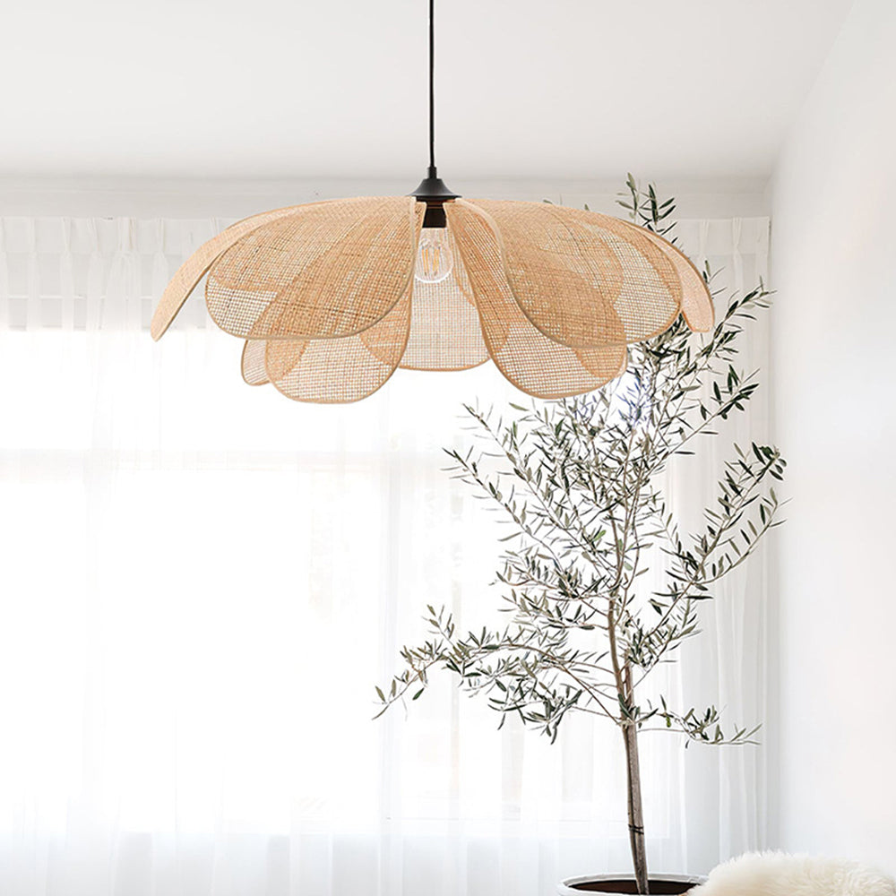 Japandi Rattan Flower Pendant Light with Wabi-Sabi Design