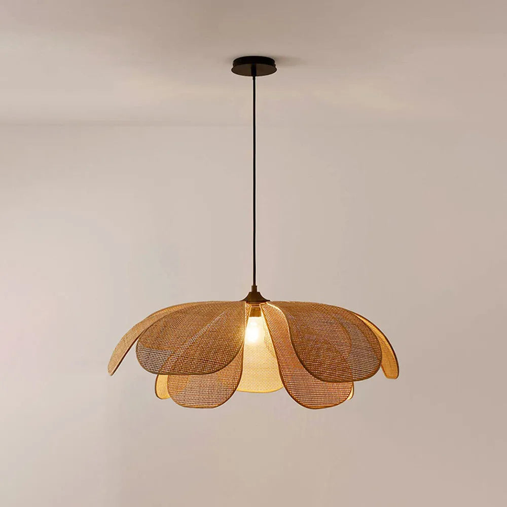 Japandi Rattan Flower Pendant Light with Wabi-Sabi Design