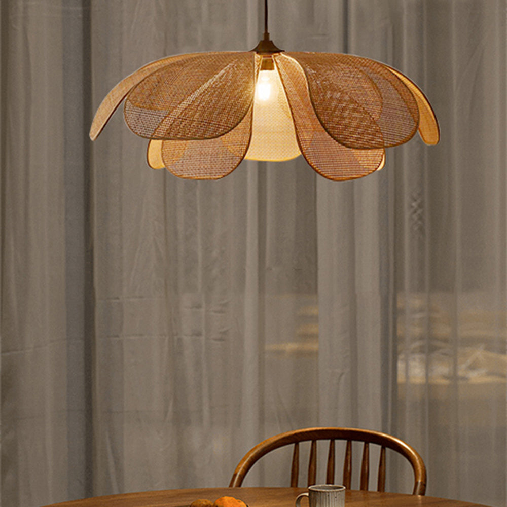 Japandi Rattan Flower Pendant Light with Wabi-Sabi Design