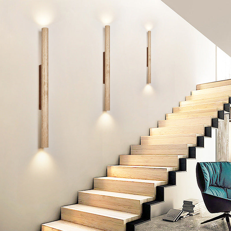 Japandi Travertine Tube Wall Sconce with Wabi-Sabi Stone Design