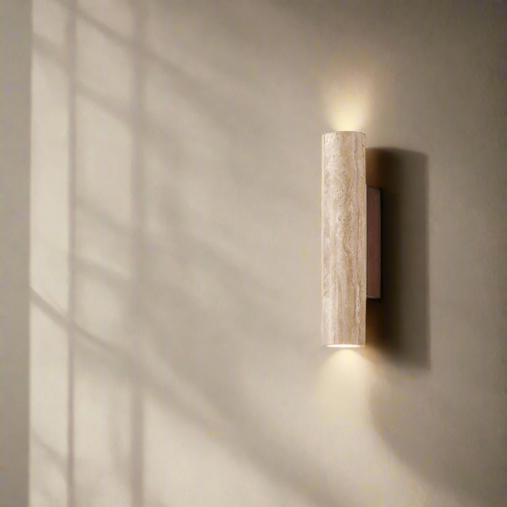 Japandi Travertine Tube Wall Sconce with Wabi-Sabi Stone Design