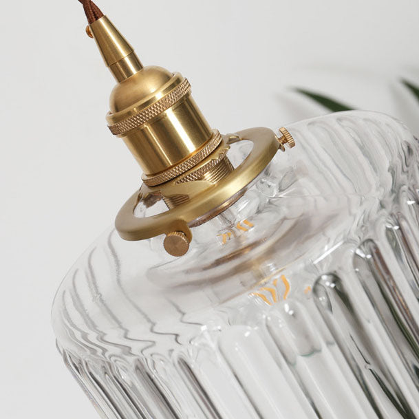 Japanese Brass Glass Pendant Light with Textured Shade