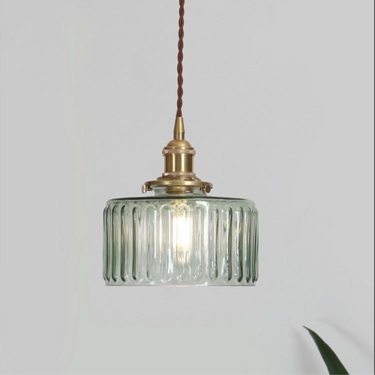 Japanese Brass Glass Pendant Light with Textured Shade